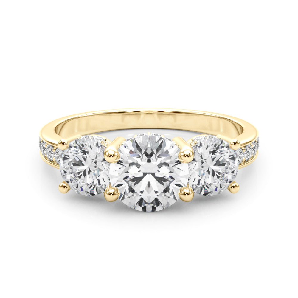 Devoted Three-Stone Hidden Halo Plus Round Diamond Engagement Ring — 9K/18K Gold & Platinum
