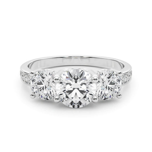 A diamond ring with three circular diamonds 