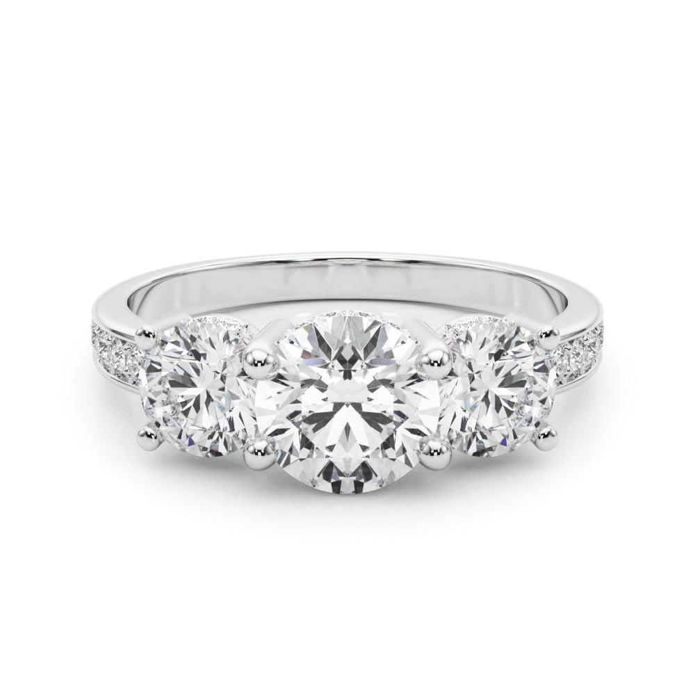 Devoted Three-Stone Hidden Halo Plus Round Diamond Engagement Ring — 9K/18K Gold & Platinum
