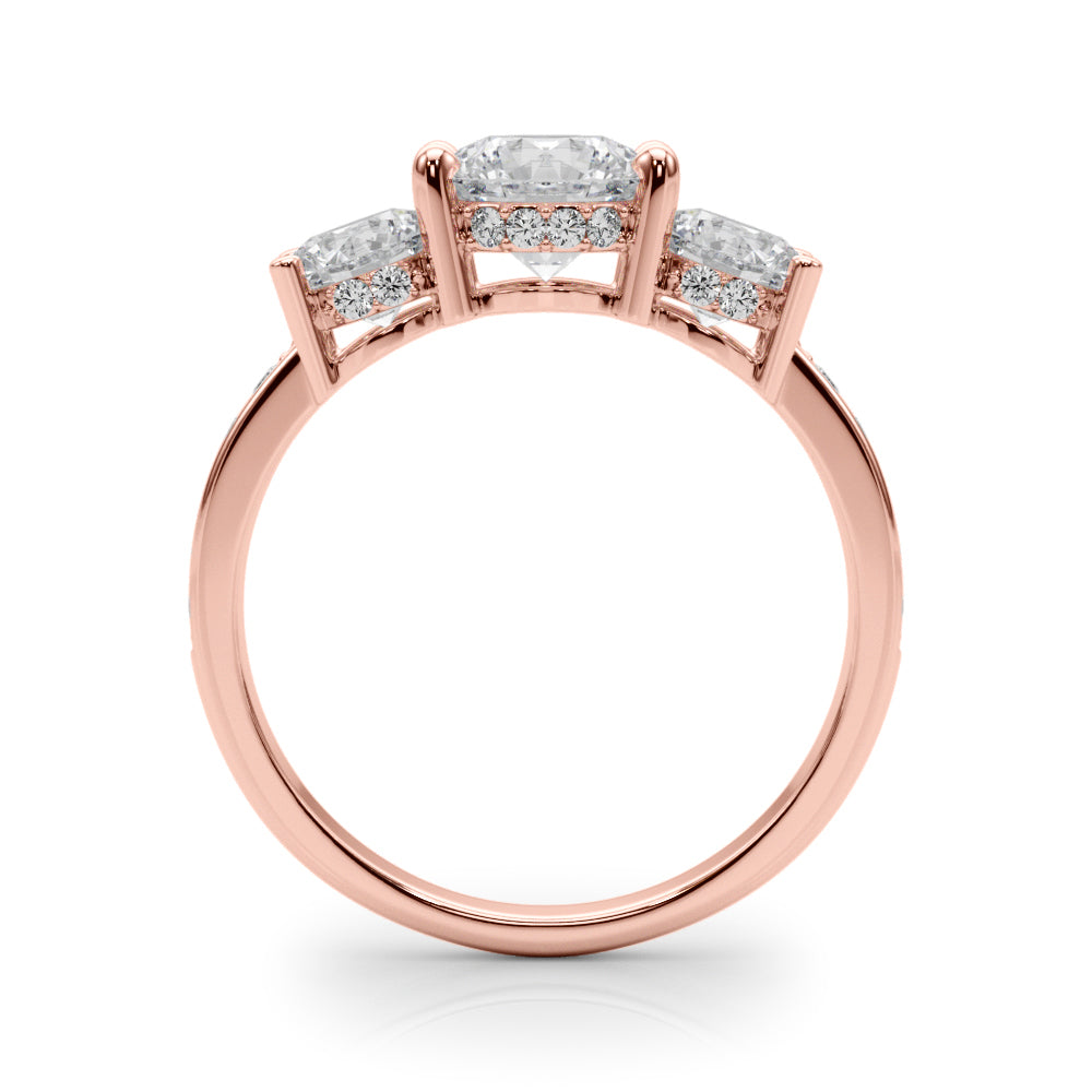 Devoted Three-Stone Hidden Halo Plus Round Diamond Engagement Ring — 9K/18K Gold & Platinum