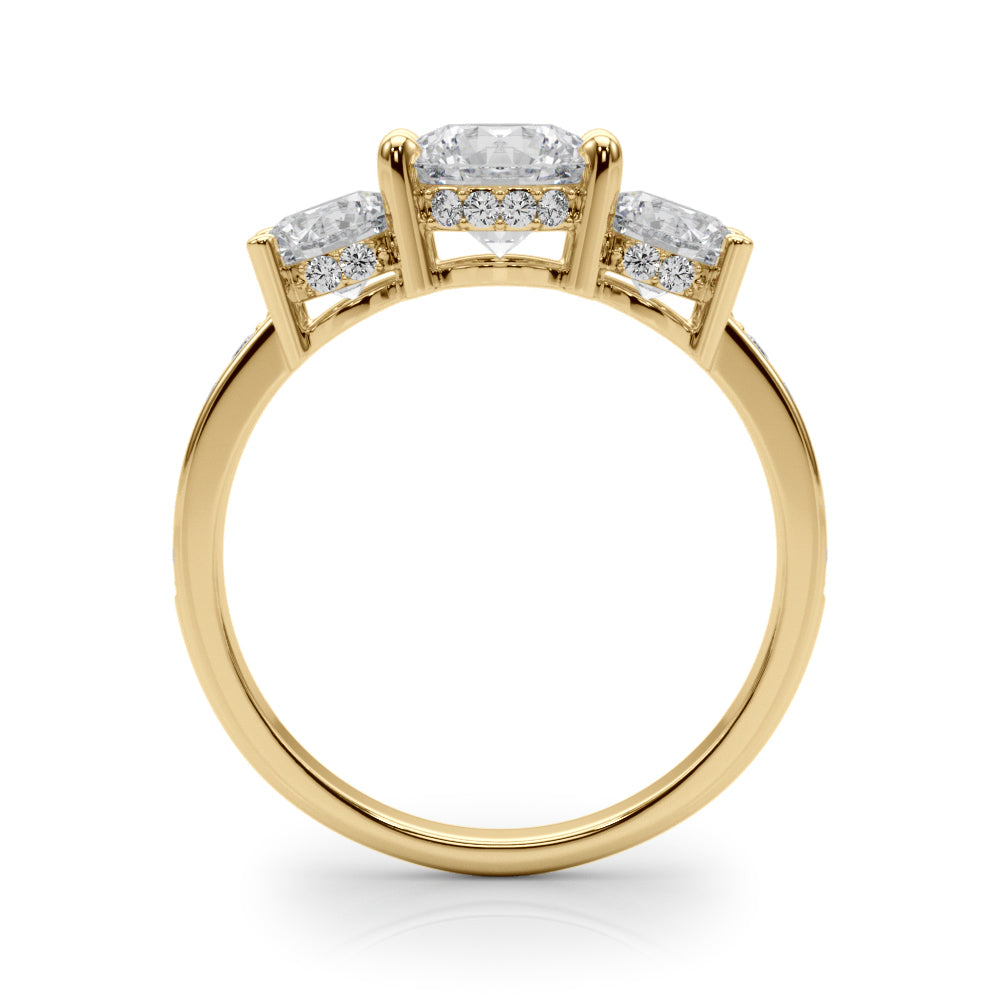 Devoted Three-Stone Hidden Halo Plus Round Diamond Engagement Ring — 9K/18K Gold & Platinum