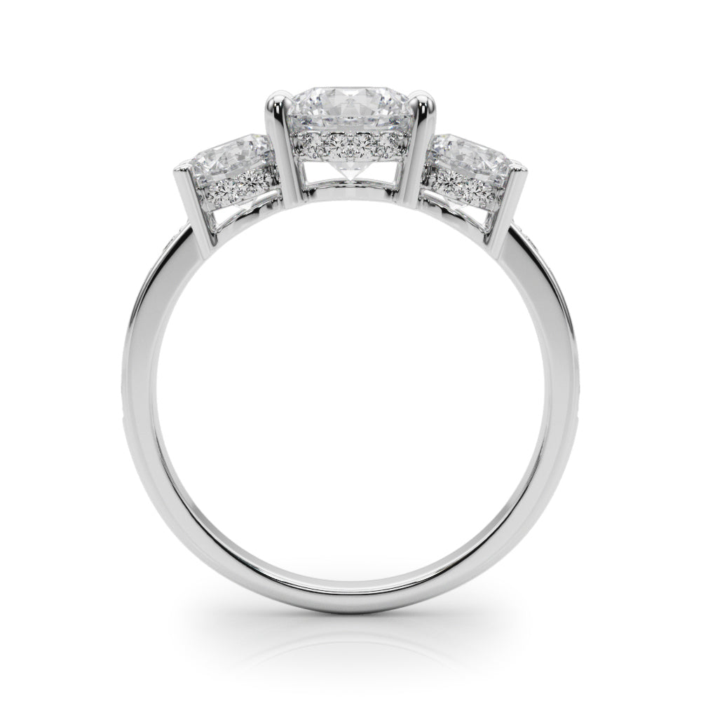 Devoted Three-Stone Hidden Halo Plus Round Diamond Engagement Ring — 9K/18K Gold & Platinum