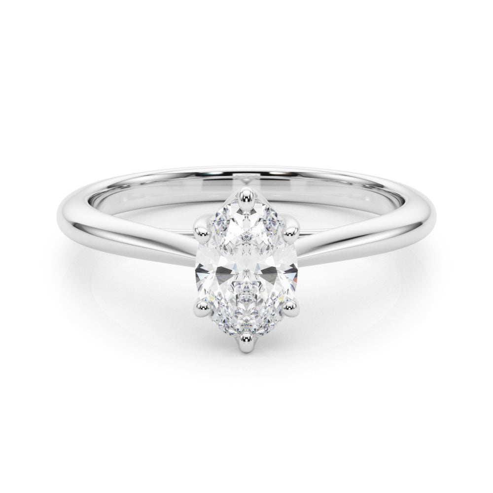 Crowned Solitaire Ovals Oval Diamond Engagement Ring — 9K/18K Gold & Platinum