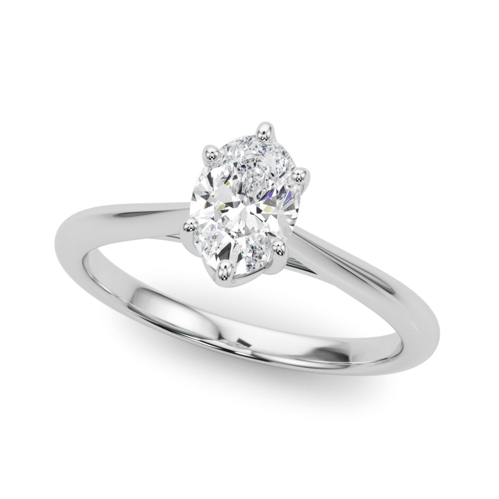 Crowned Solitaire Ovals Oval Diamond Engagement Ring — 9K/18K Gold & Platinum