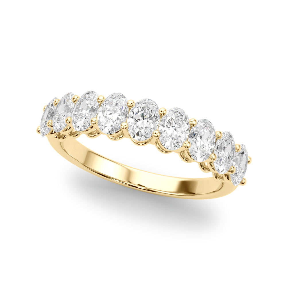 9-Stone Shared Prong Oval Half Eternity Ring in Gold & Platinum