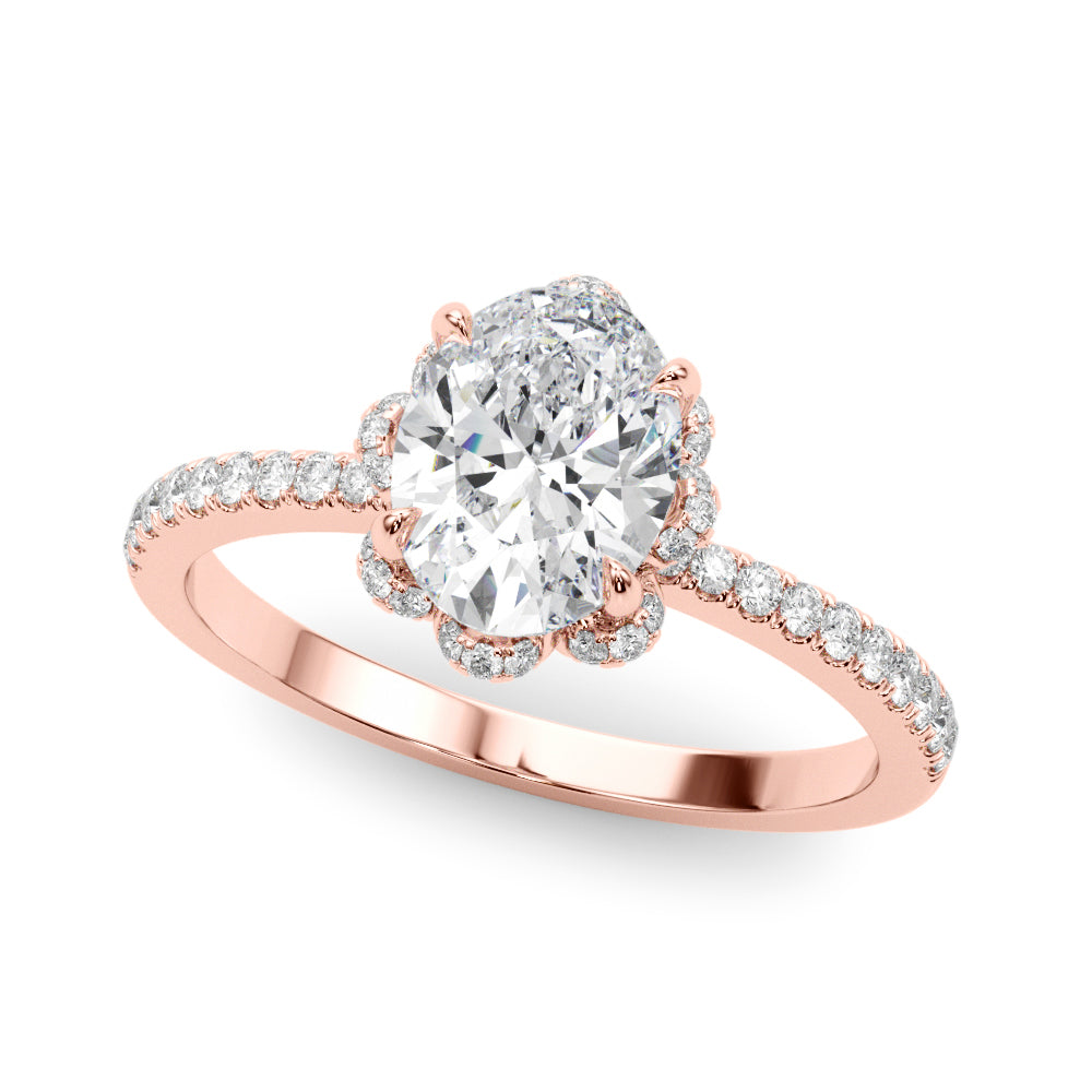 Graceful Cent Oval Diamond Engagement Ring — 9K/18K Gold & Platinum