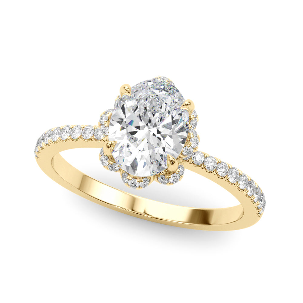Graceful Cent Oval Diamond Engagement Ring — 9K/18K Gold & Platinum
