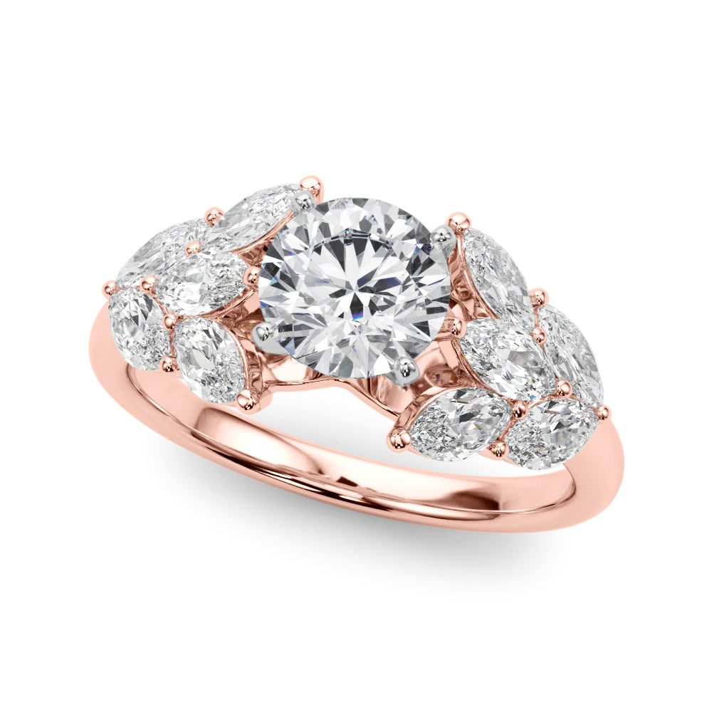 Crowned Mq Side Stones Engagement Ring Marquise Diamond Engagement Ring — 9K/18K Gold & Platinum