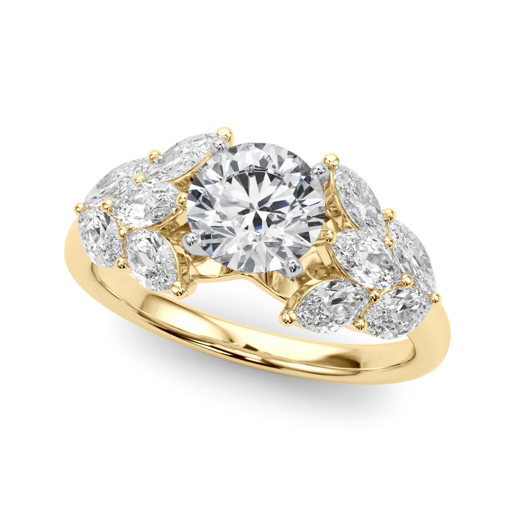 Crowned Mq Side Stones Engagement Ring Marquise Diamond Engagement Ring — 9K/18K Gold & Platinum