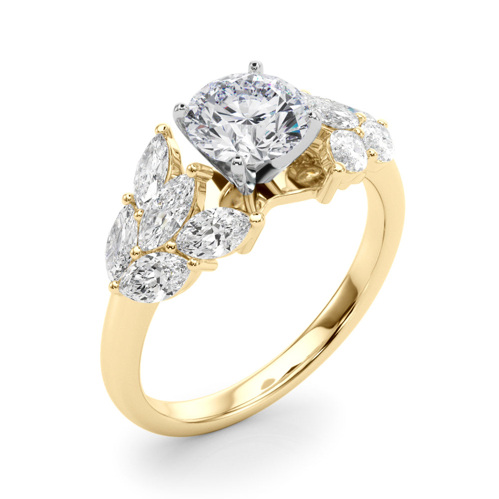 Crowned Mq Side Stones Engagement Ring Marquise Diamond Engagement Ring — 9K/18K Gold & Platinum