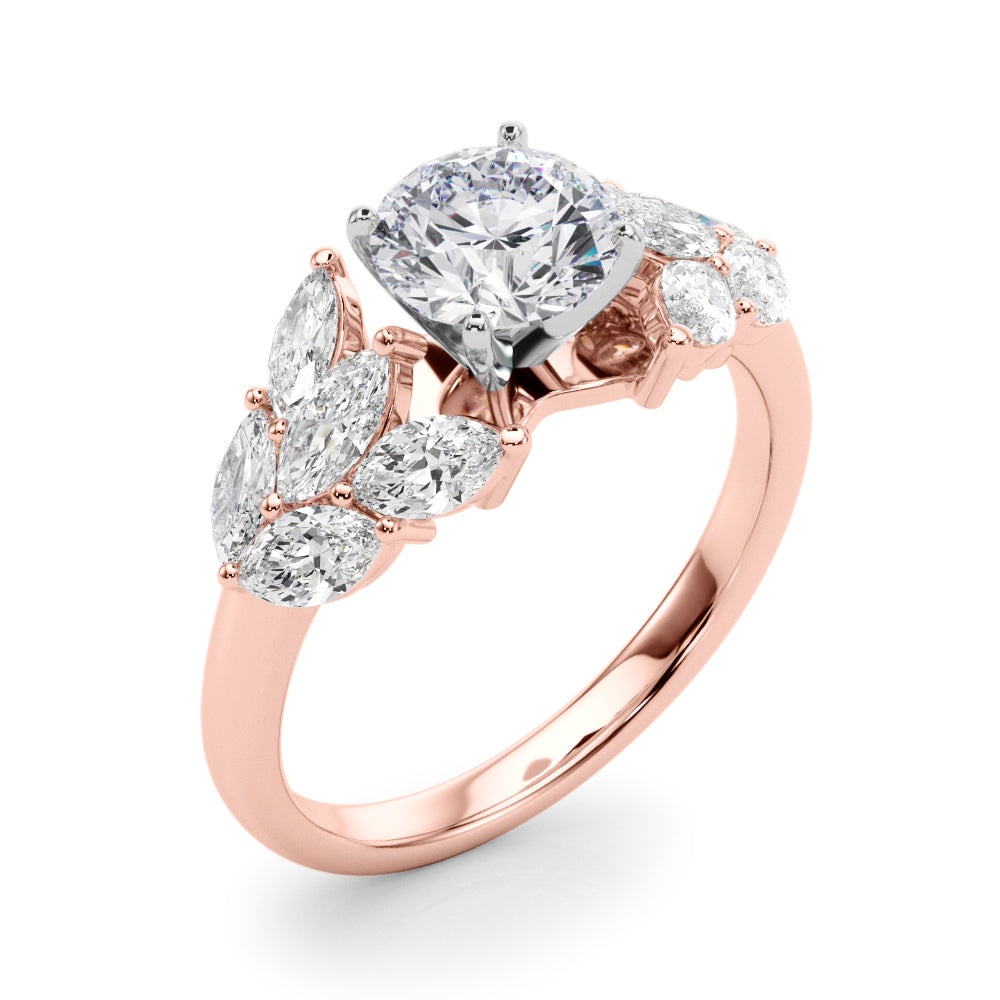 Crowned Mq Side Stones Engagement Ring Marquise Diamond Engagement Ring — 9K/18K Gold & Platinum
