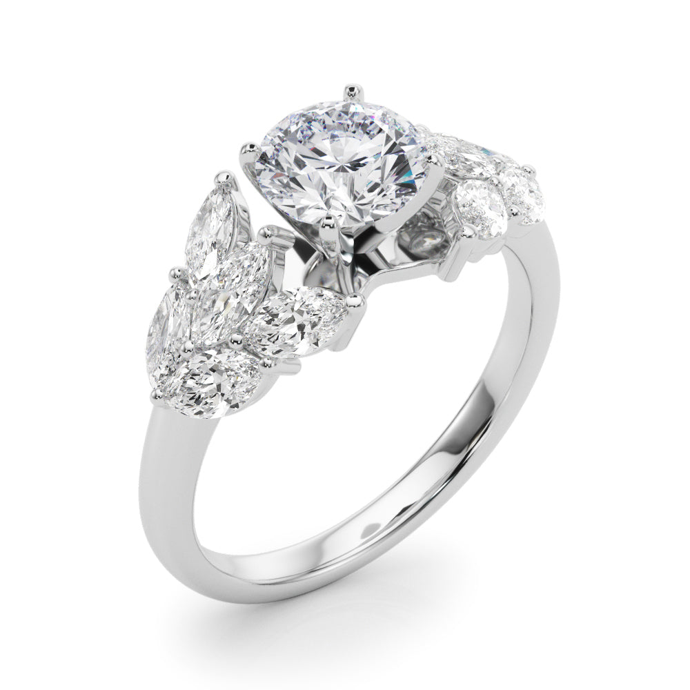 Crowned Mq Side Stones Engagement Ring Marquise Diamond Engagement Ring — 9K/18K Gold & Platinum
