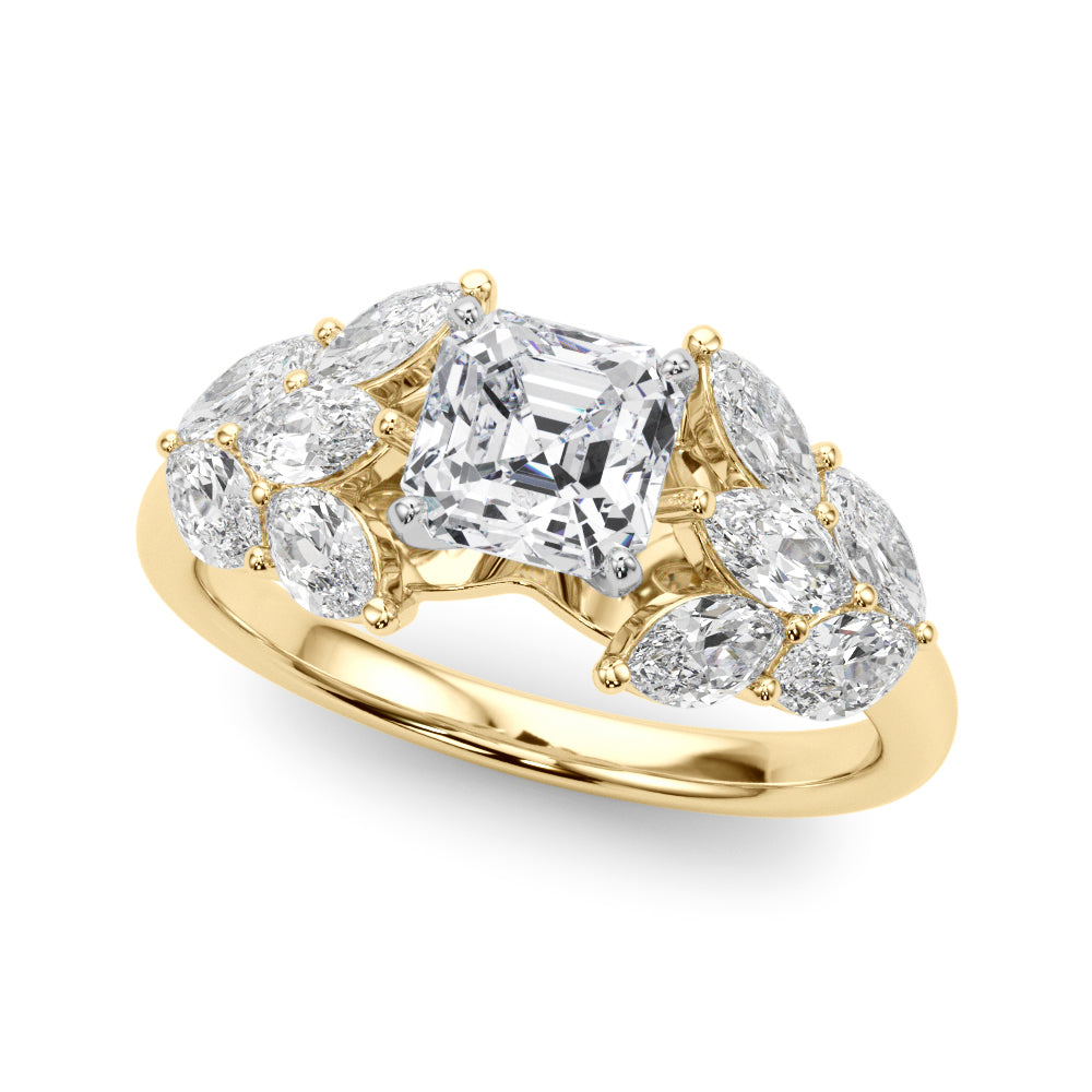 Crowned Mq Side Stones Engagement Ring Marquise Diamond Engagement Ring — 9K/18K Gold & Platinum