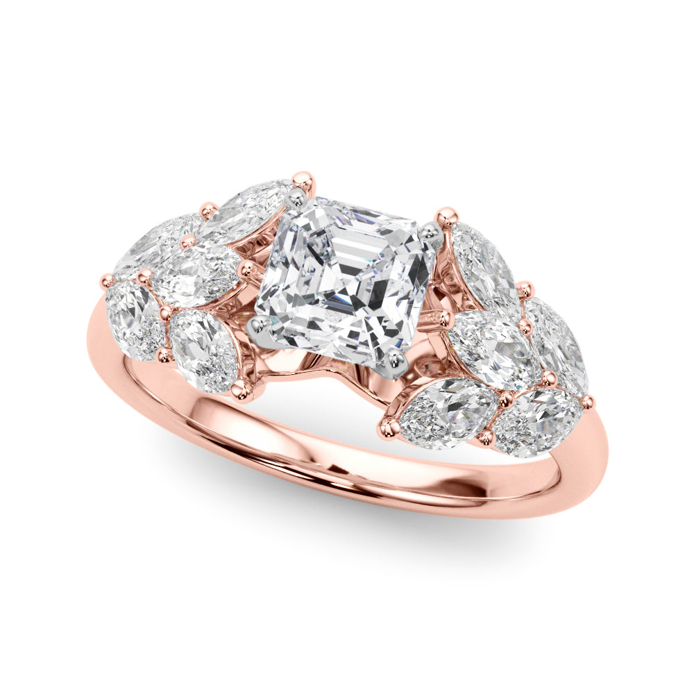 Crowned Mq Side Stones Engagement Ring Marquise Diamond Engagement Ring — 9K/18K Gold & Platinum