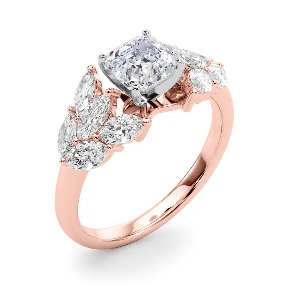 Crowned Mq Side Stones Engagement Ring Marquise Diamond Engagement Ring — 9K/18K Gold & Platinum