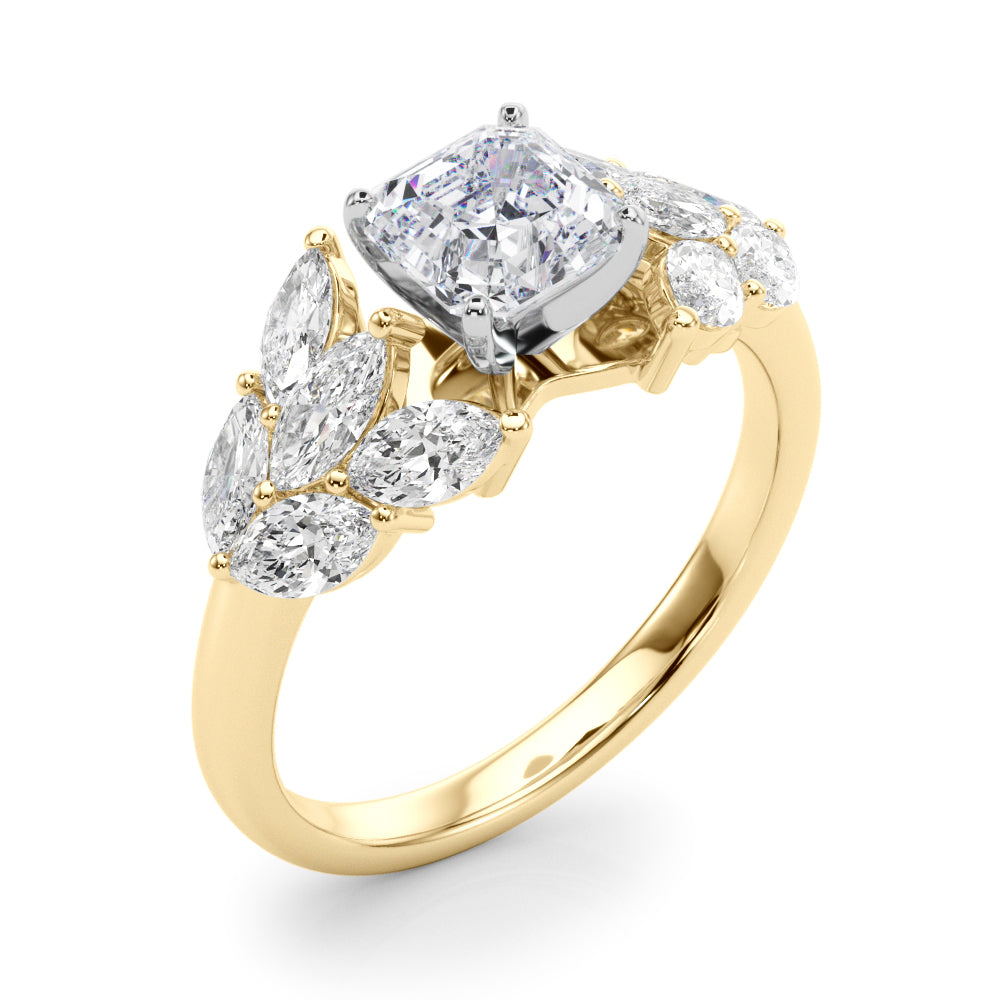 Crowned Mq Side Stones Engagement Ring Marquise Diamond Engagement Ring — 9K/18K Gold & Platinum