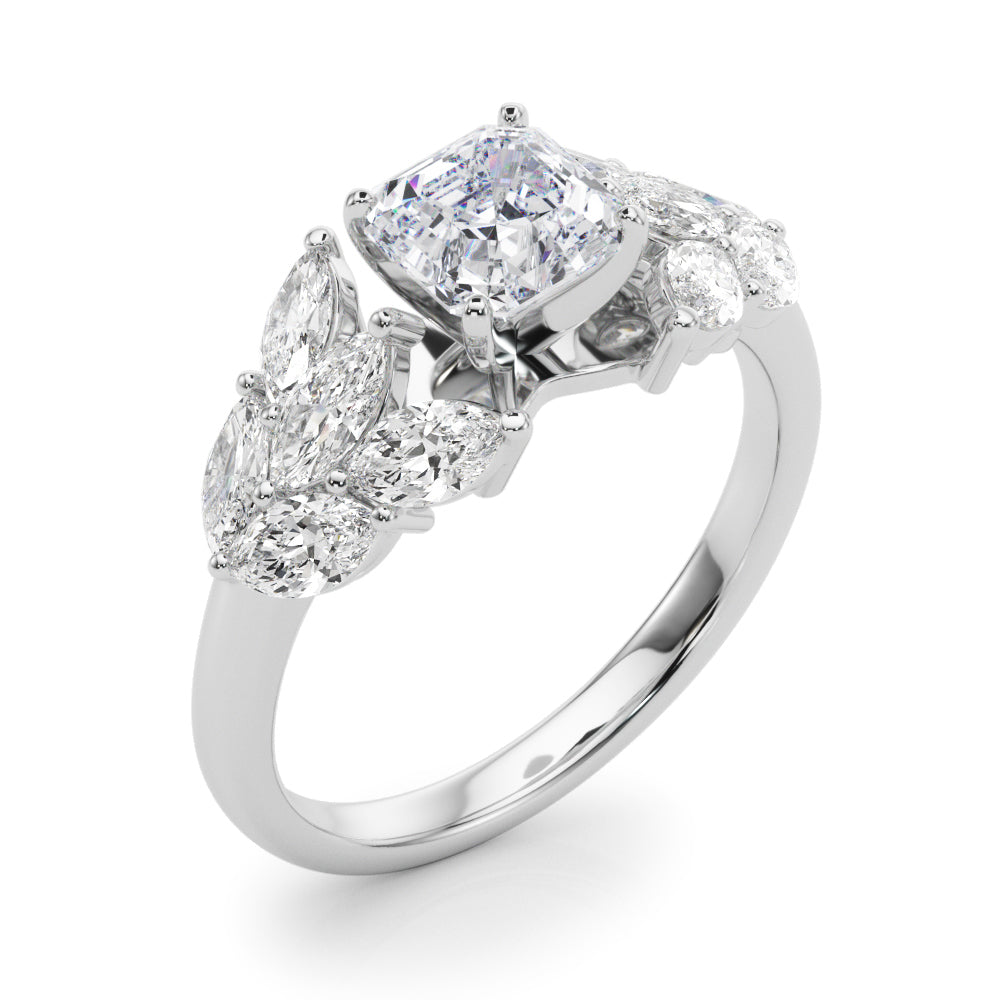Crowned Mq Side Stones Engagement Ring Marquise Diamond Engagement Ring — 9K/18K Gold & Platinum