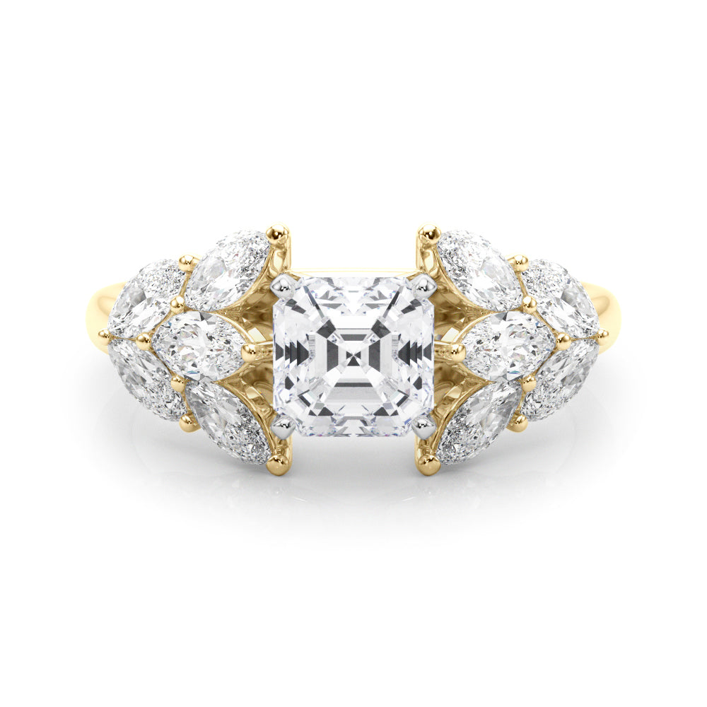 Crowned Mq Side Stones Engagement Ring Marquise Diamond Engagement Ring — 9K/18K Gold & Platinum