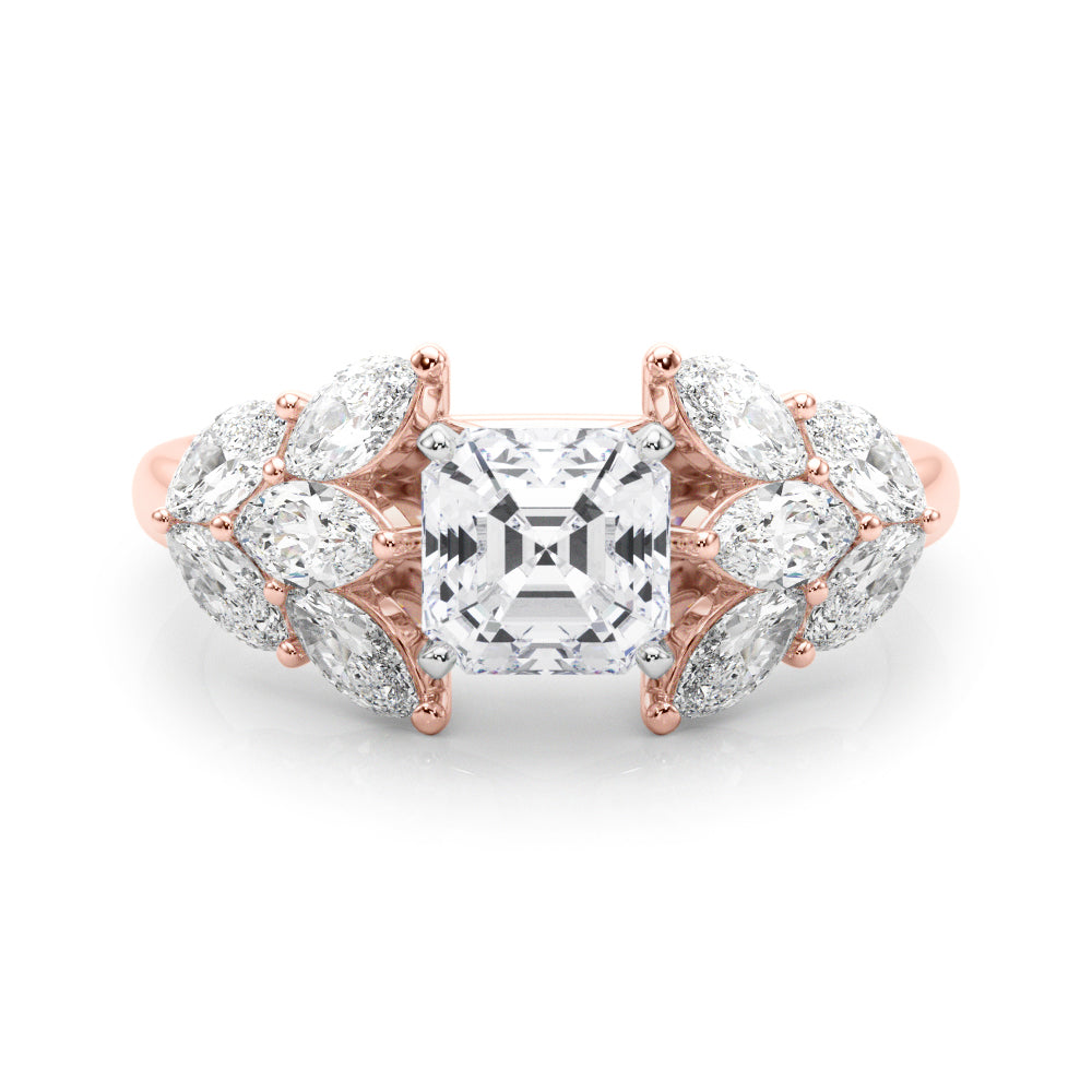 Crowned Mq Side Stones Engagement Ring Marquise Diamond Engagement Ring — 9K/18K Gold & Platinum