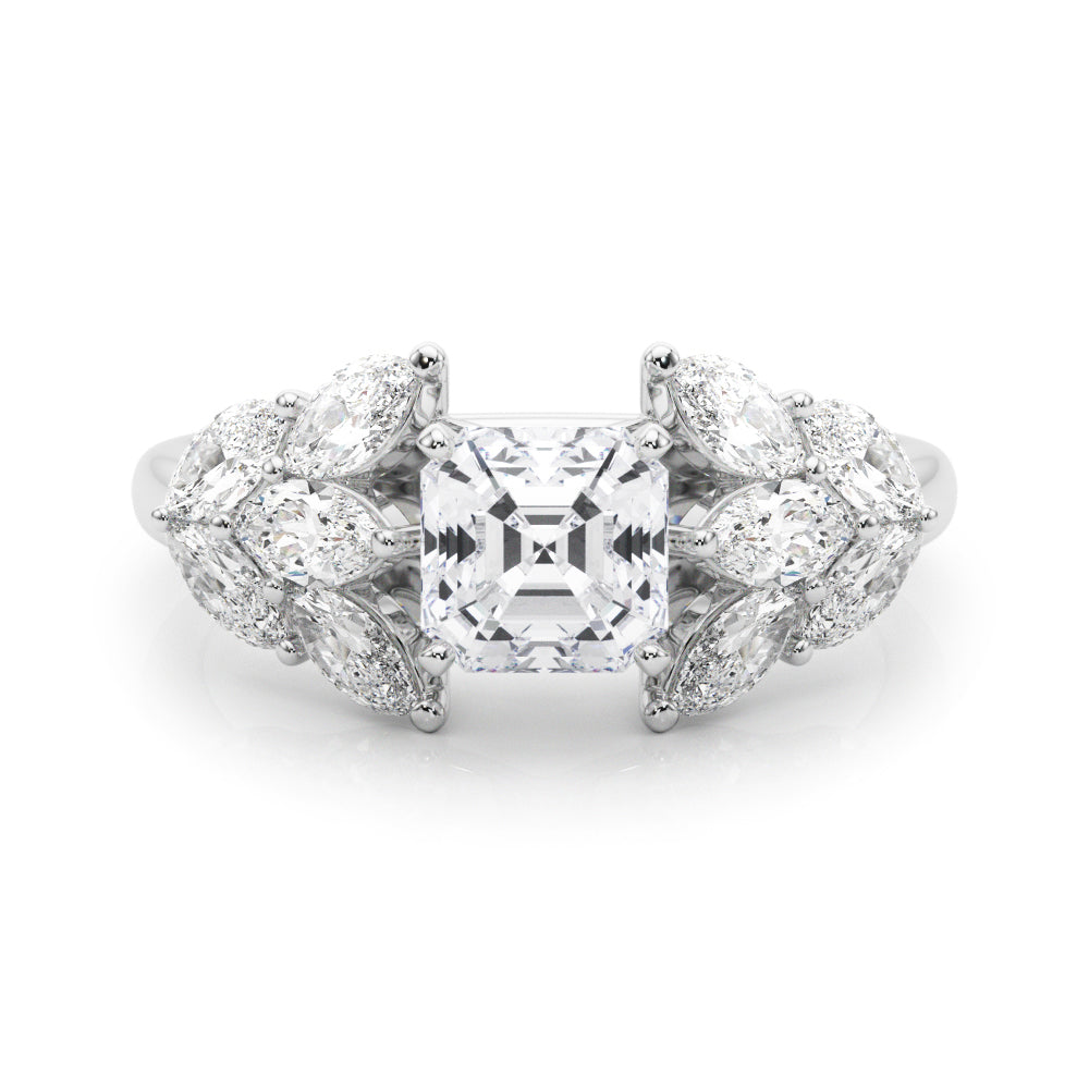 Crowned Mq Side Stones Engagement Ring Marquise Diamond Engagement Ring — 9K/18K Gold & Platinum