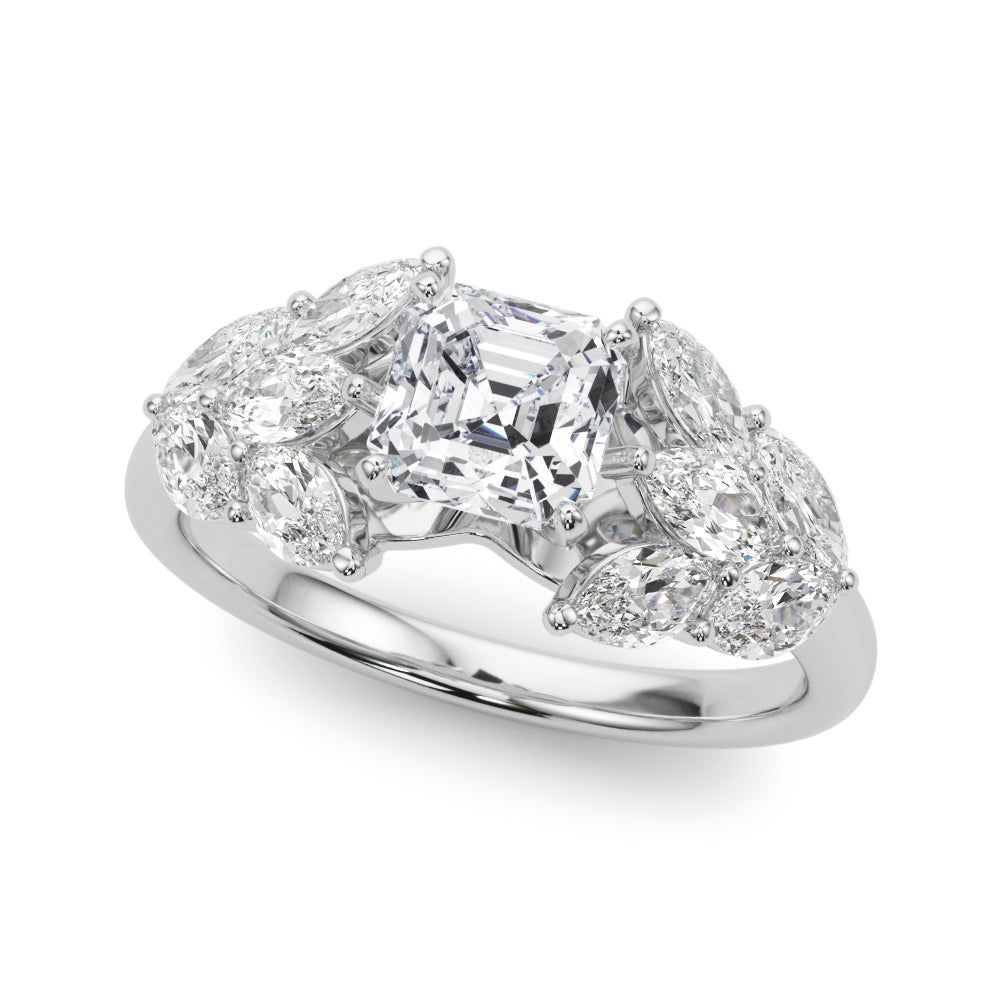 Crowned Mq Side Stones Engagement Ring Marquise Diamond Engagement Ring — 9K/18K Gold & Platinum