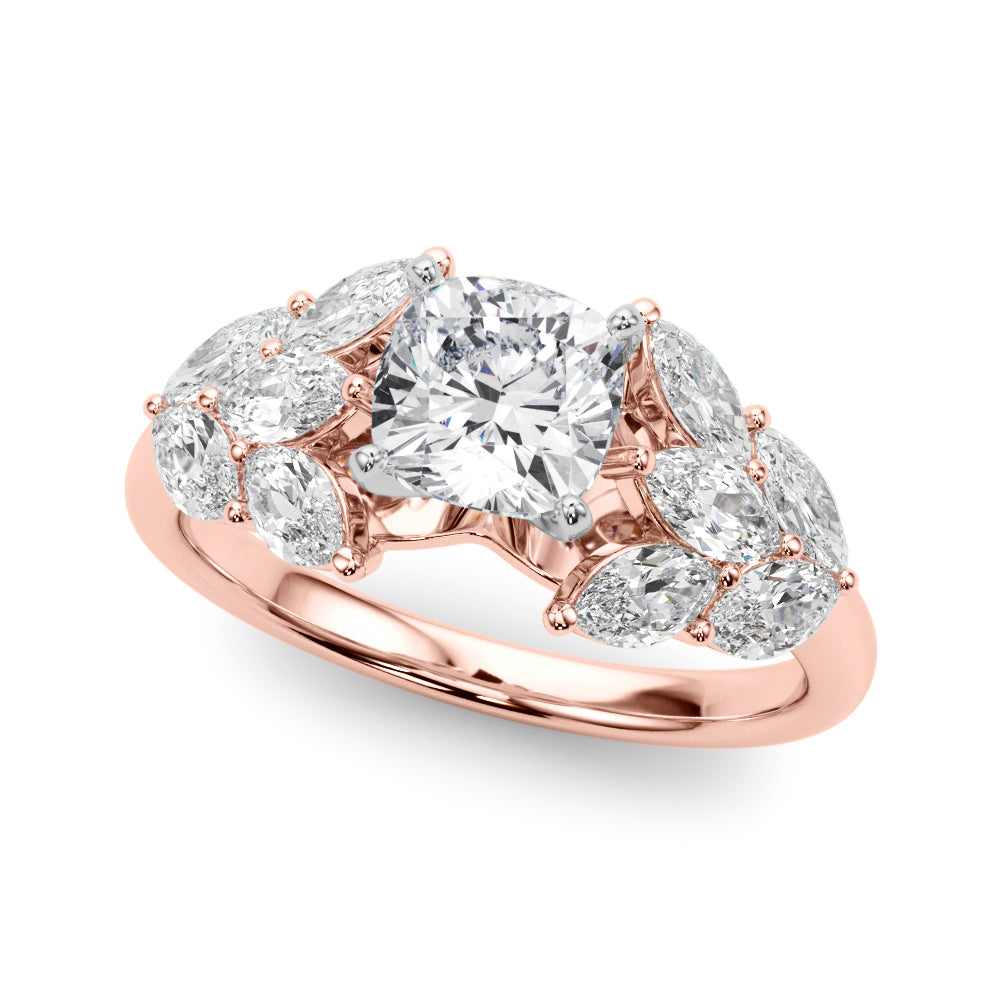 Crowned Mq Side Stones Engagement Ring Marquise Diamond Engagement Ring — 9K/18K Gold & Platinum