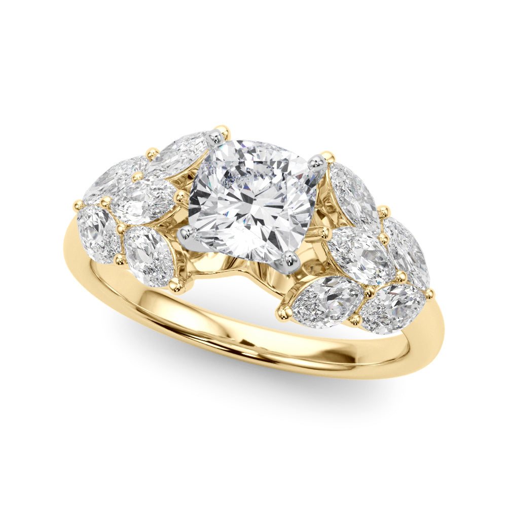 Crowned Mq Side Stones Engagement Ring Marquise Diamond Engagement Ring — 9K/18K Gold & Platinum