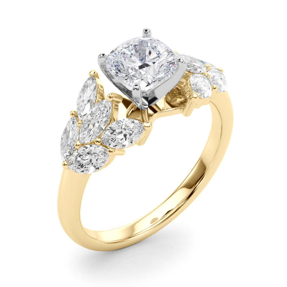 Crowned Mq Side Stones Engagement Ring Marquise Diamond Engagement Ring — 9K/18K Gold & Platinum