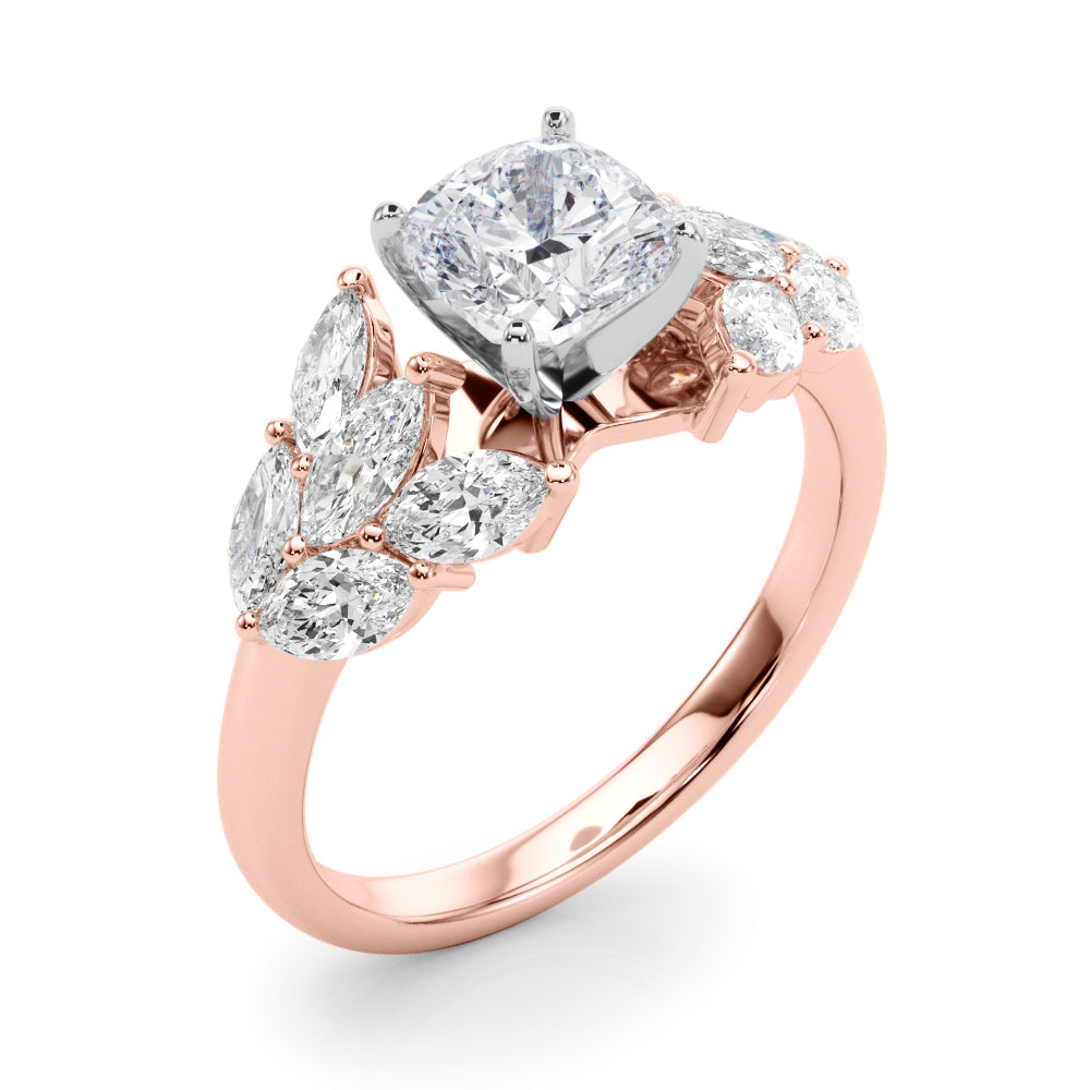 Crowned Mq Side Stones Engagement Ring Marquise Diamond Engagement Ring — 9K/18K Gold & Platinum