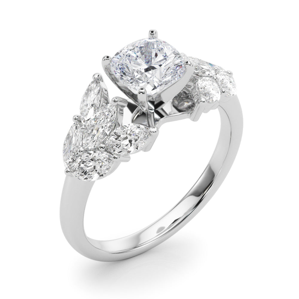 Crowned Mq Side Stones Engagement Ring Marquise Diamond Engagement Ring — 9K/18K Gold & Platinum
