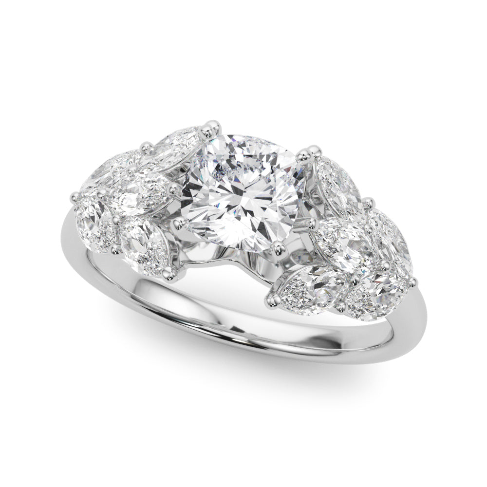 Crowned Mq Side Stones Engagement Ring Marquise Diamond Engagement Ring — 9K/18K Gold & Platinum