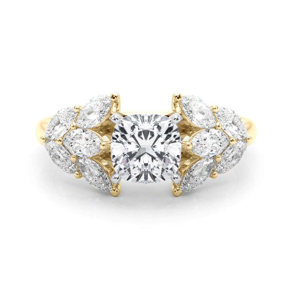 Crowned Mq Side Stones Engagement Ring Marquise Diamond Engagement Ring — 9K/18K Gold & Platinum