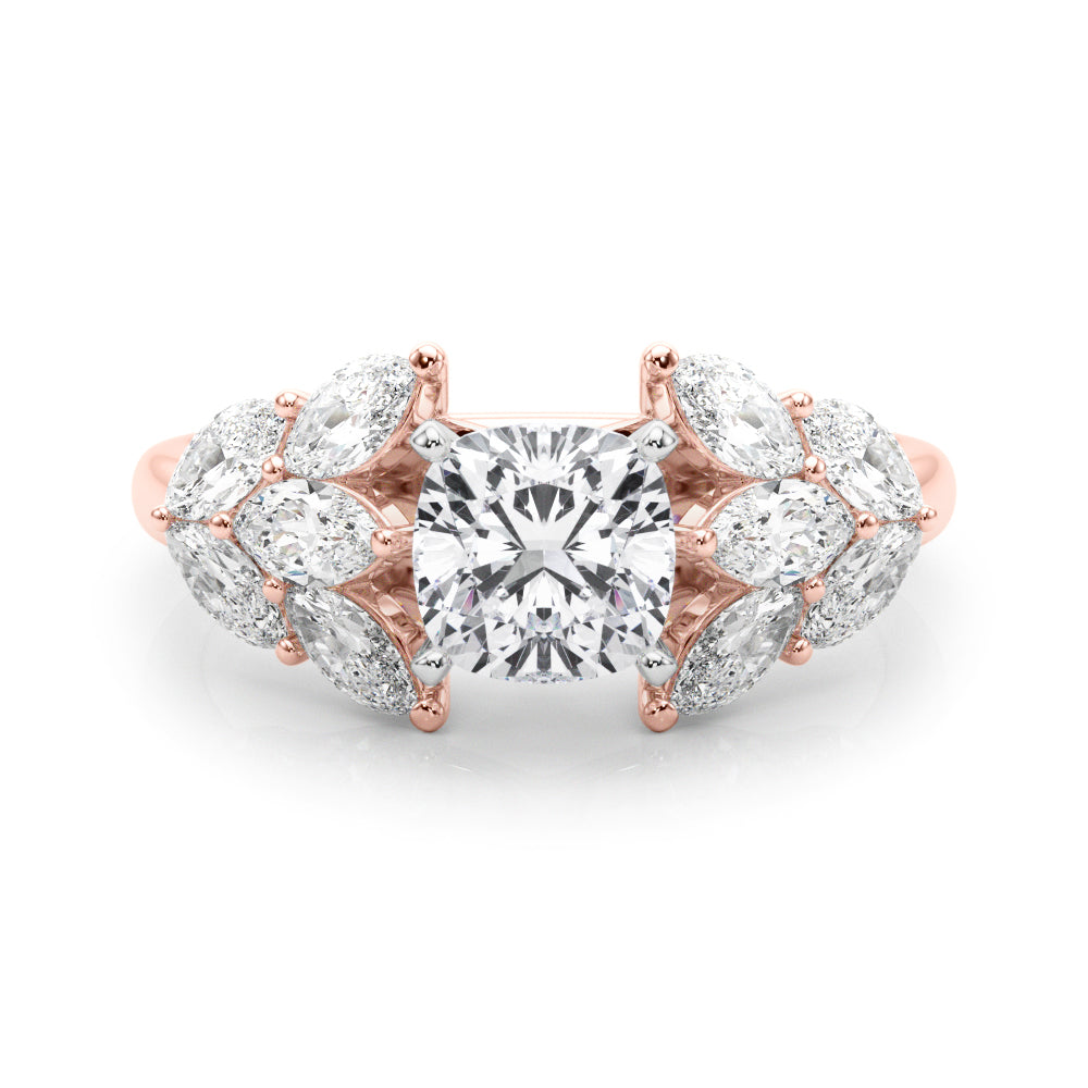 Crowned Mq Side Stones Engagement Ring Marquise Diamond Engagement Ring — 9K/18K Gold & Platinum