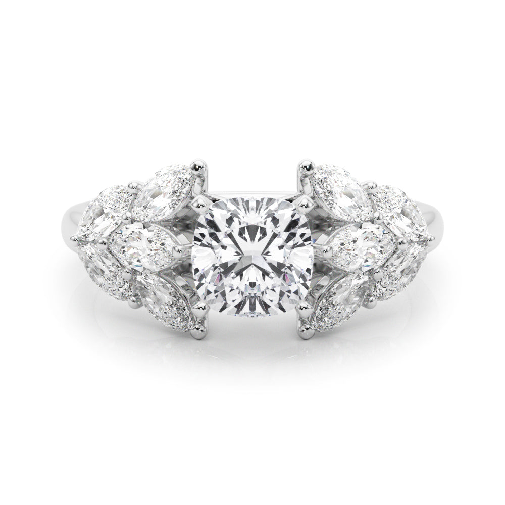 Crowned Mq Side Stones Engagement Ring Marquise Diamond Engagement Ring — 9K/18K Gold & Platinum