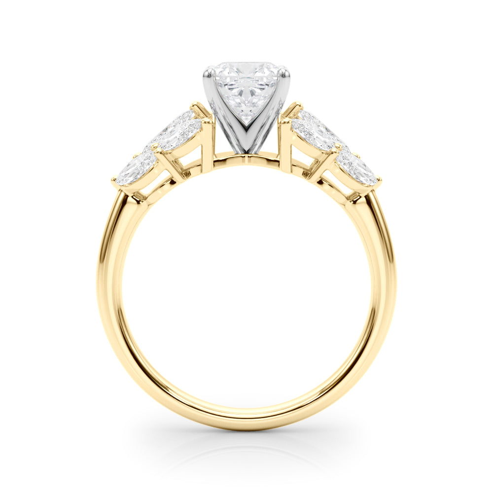 Crowned Mq Side Stones Engagement Ring Marquise Diamond Engagement Ring — 9K/18K Gold & Platinum