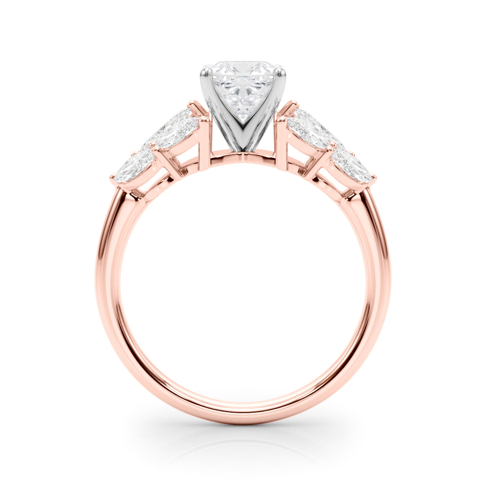 Crowned Mq Side Stones Engagement Ring Marquise Diamond Engagement Ring — 9K/18K Gold & Platinum