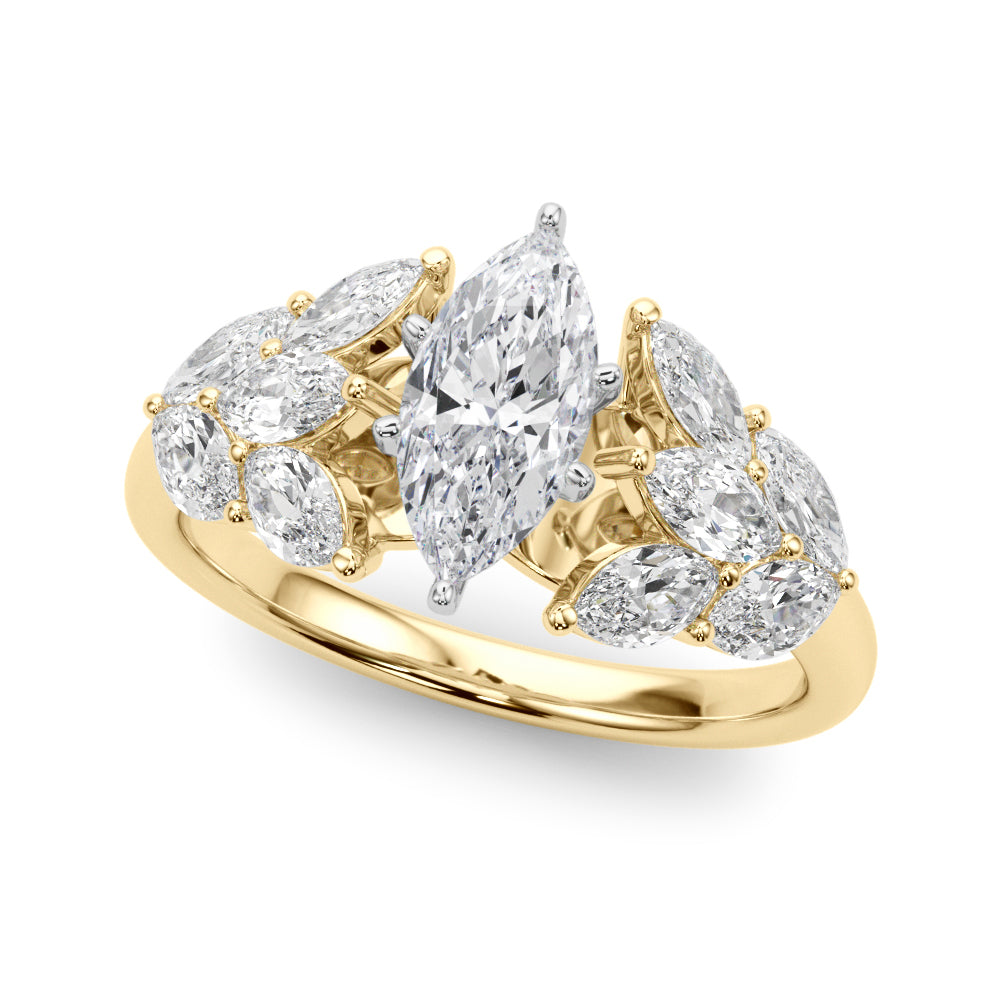 Crowned Mq Side Stones Engagement Ring Marquise Diamond Engagement Ring — 9K/18K Gold & Platinum