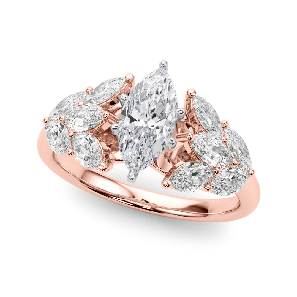 Crowned Mq Side Stones Engagement Ring Marquise Diamond Engagement Ring — 9K/18K Gold & Platinum