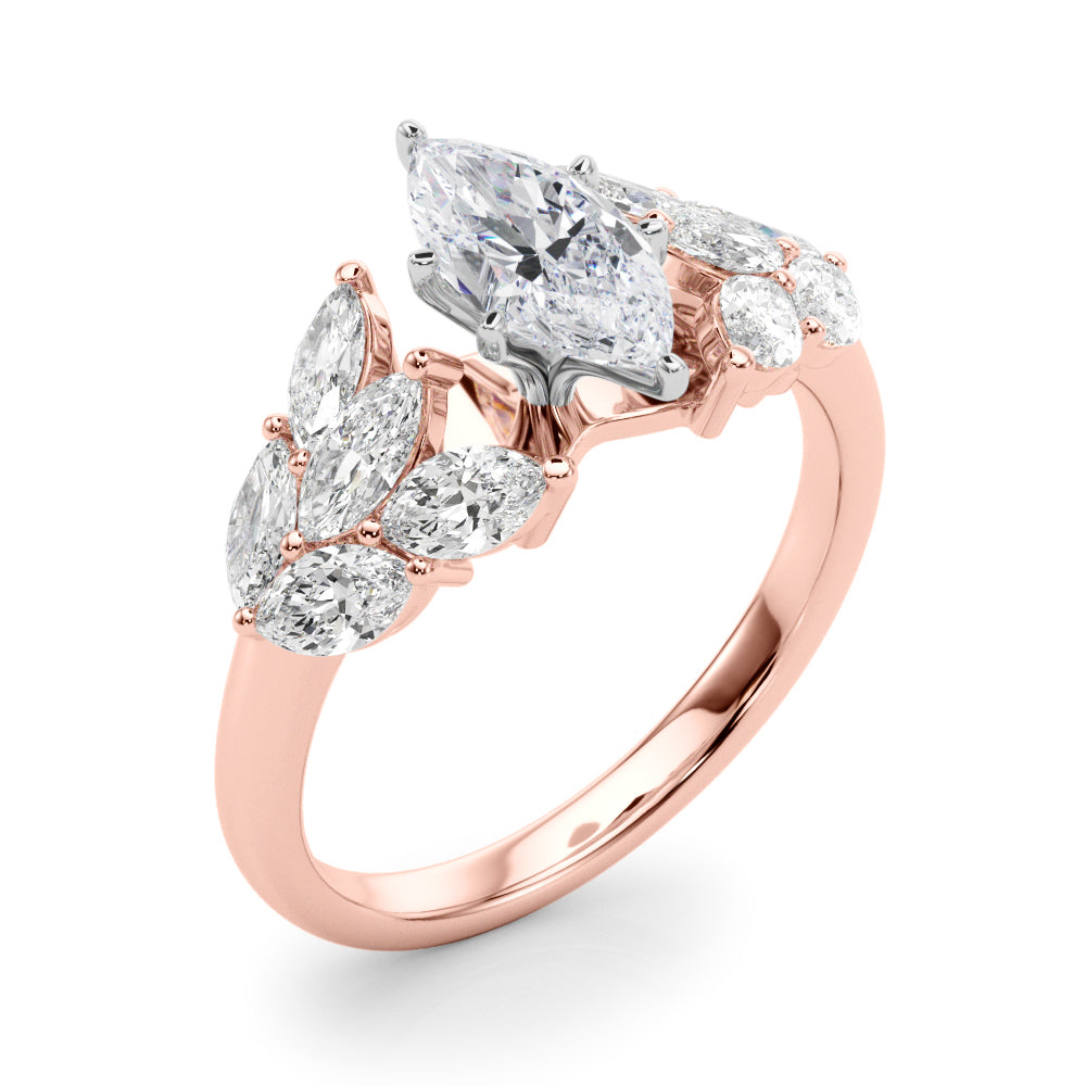 Crowned Mq Side Stones Engagement Ring Marquise Diamond Engagement Ring — 9K/18K Gold & Platinum