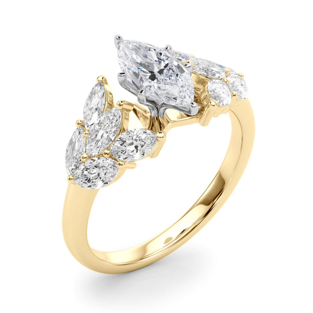 Crowned Mq Side Stones Engagement Ring Marquise Diamond Engagement Ring — 9K/18K Gold & Platinum