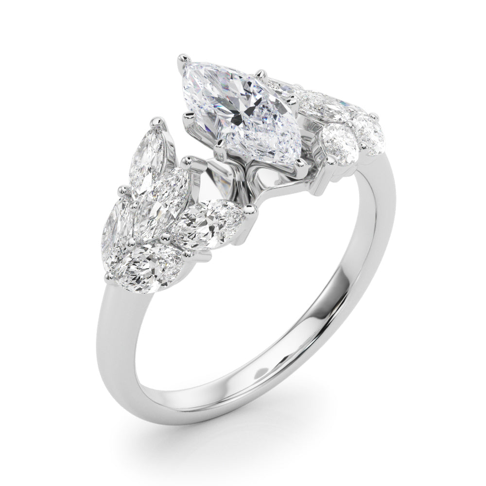 Crowned Mq Side Stones Engagement Ring Marquise Diamond Engagement Ring — 9K/18K Gold & Platinum