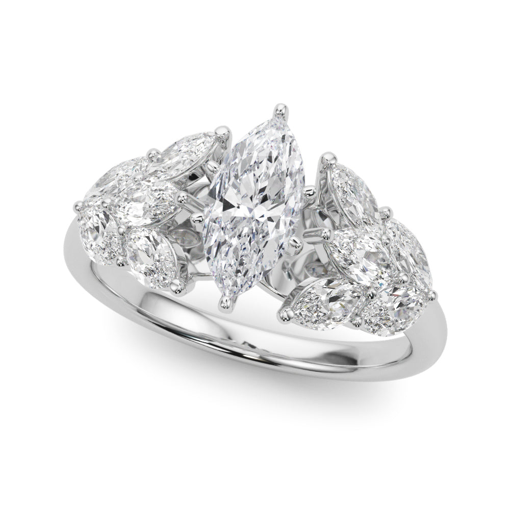 Crowned Mq Side Stones Engagement Ring Marquise Diamond Engagement Ring — 9K/18K Gold & Platinum