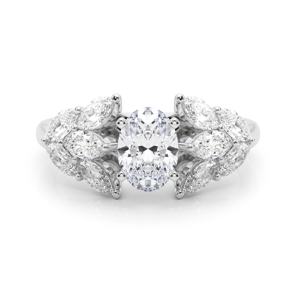 Crowned Mq Side Stones Engagement Ring Marquise Diamond Engagement Ring — 9K/18K Gold & Platinum