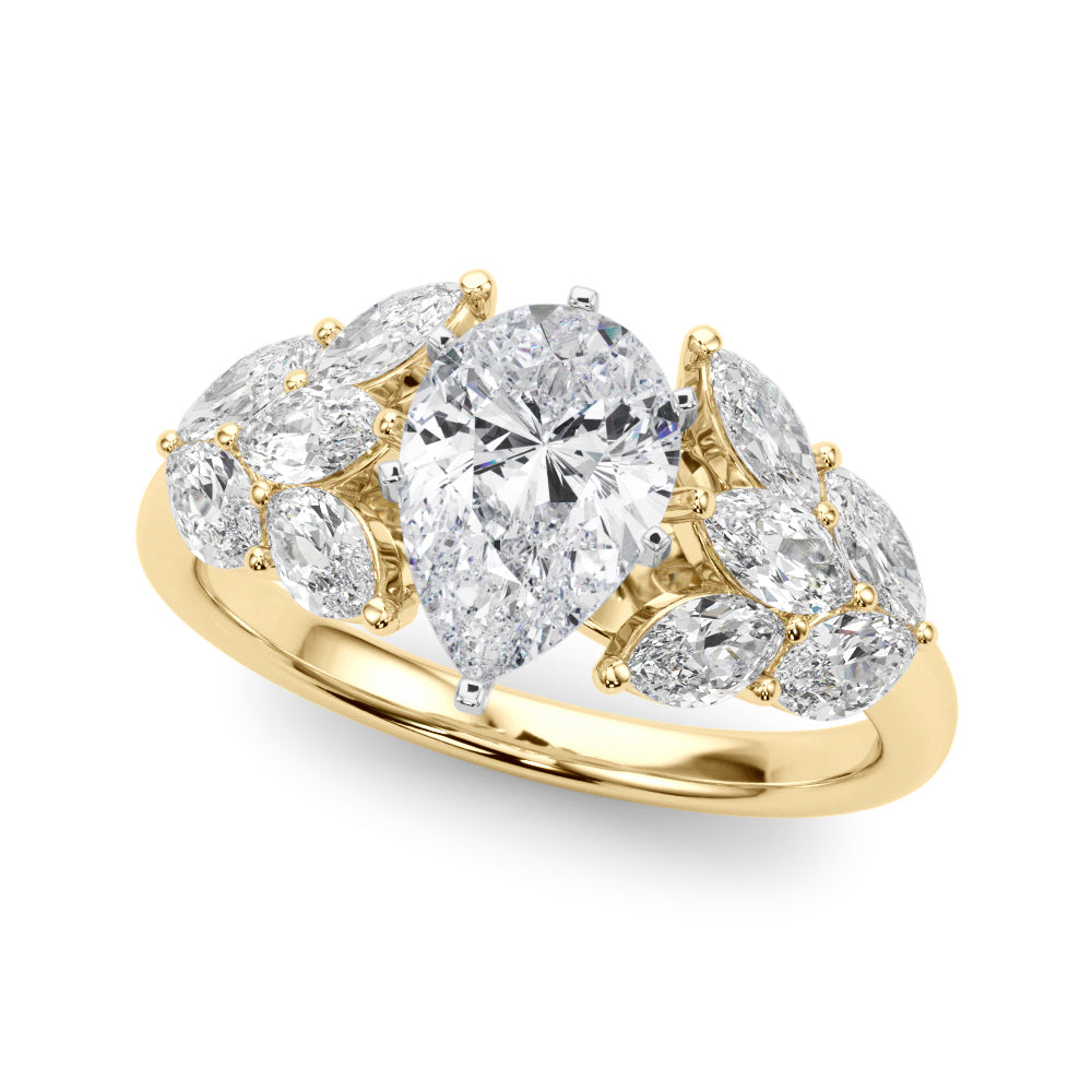 Crowned Mq Side Stones Engagement Ring Marquise Diamond Engagement Ring — 9K/18K Gold & Platinum