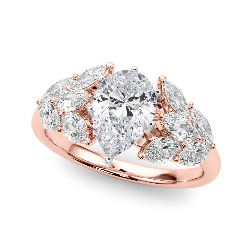 Crowned Mq Side Stones Engagement Ring Marquise Diamond Engagement Ring — 9K/18K Gold & Platinum