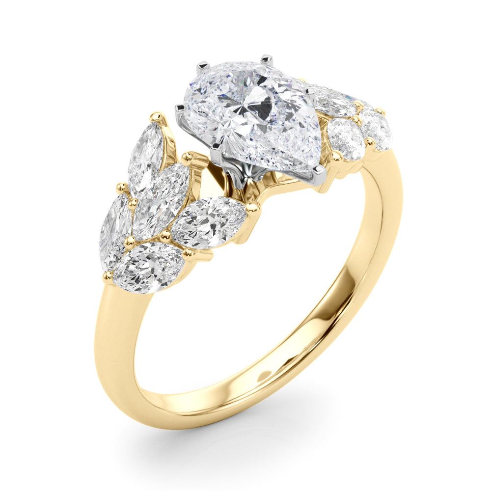 Crowned Mq Side Stones Engagement Ring Marquise Diamond Engagement Ring — 9K/18K Gold & Platinum