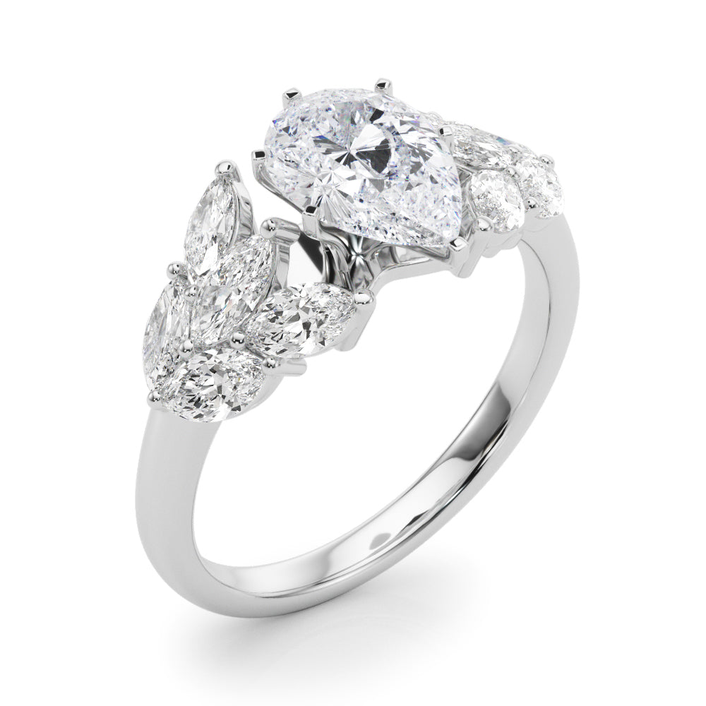 Crowned Mq Side Stones Engagement Ring Marquise Diamond Engagement Ring — 9K/18K Gold & Platinum