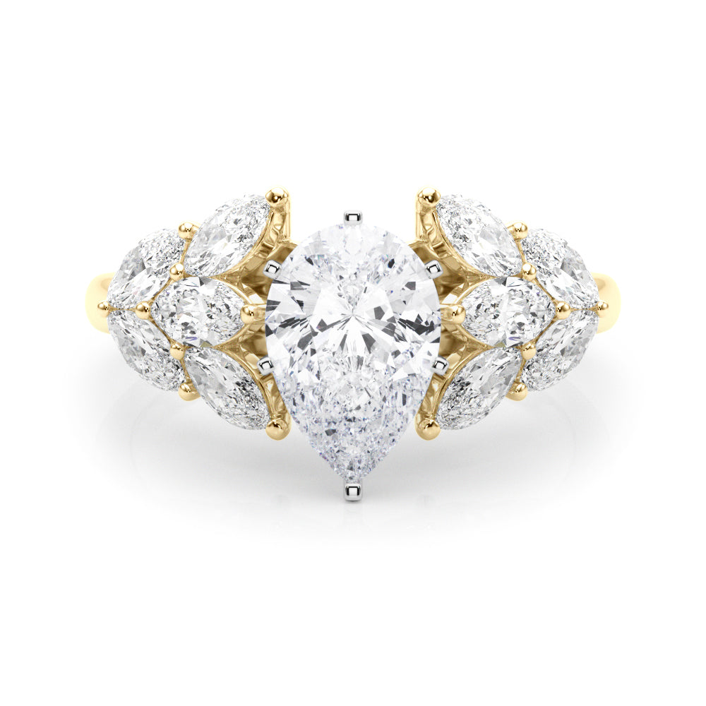 Crowned Mq Side Stones Engagement Ring Marquise Diamond Engagement Ring — 9K/18K Gold & Platinum