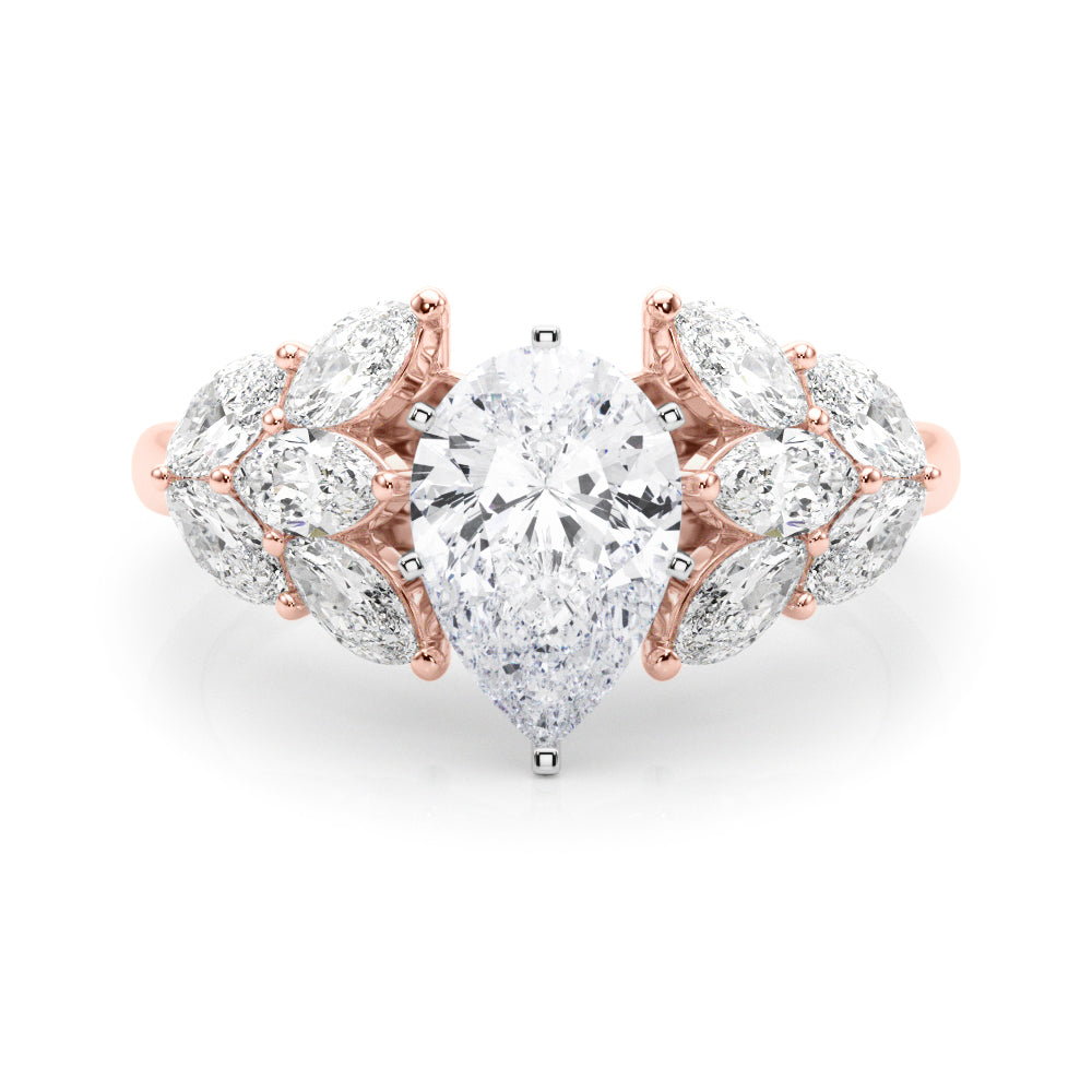 Crowned Mq Side Stones Engagement Ring Marquise Diamond Engagement Ring — 9K/18K Gold & Platinum