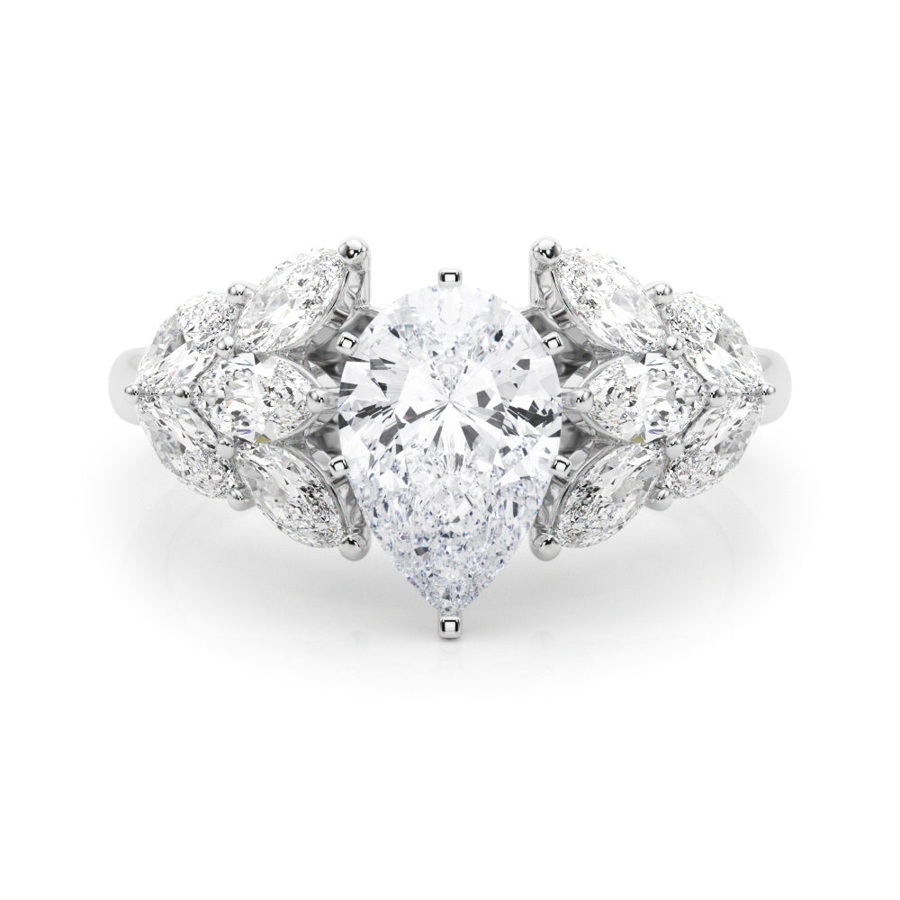 Crowned Mq Side Stones Engagement Ring Marquise Diamond Engagement Ring — 9K/18K Gold & Platinum